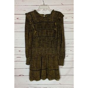Rails Women's L Large Faren Sepia Python Long Sleeve Cute Smocked Mini Dress
